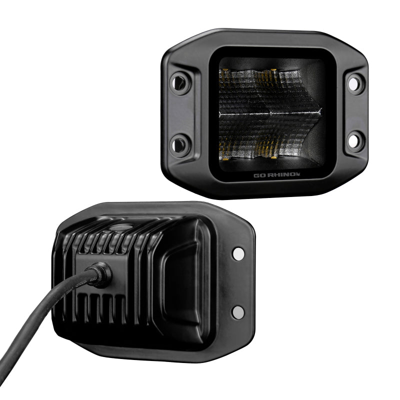 Go Rhino Xplor Blackout Series Cube LED Flood Light Kit (Flush Mount) 3x3 - Blk (Pair) Light Bars & Cubes Go Rhino
