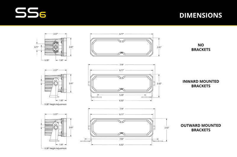 Diode Dynamics SS6 Sport Yellow Spot Standard ABL (single) 3000K Light Bars & Cubes Diode Dynamics