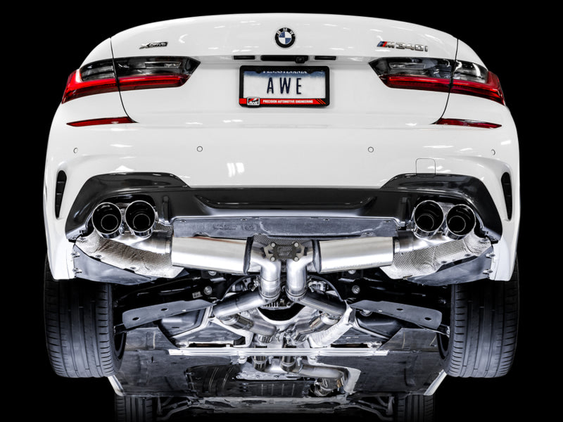 AWE Tuning 2019+ BMW M340i (G20) Resonated Touring Edition Exhaust - Quad Chrome Silver Tips Catback AWE Tuning