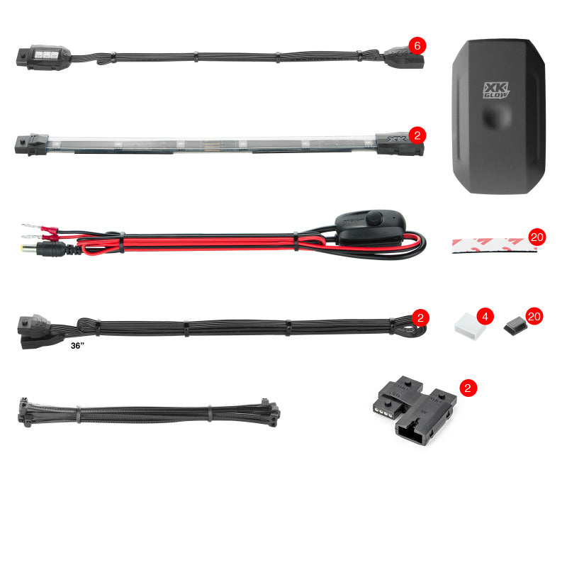XK Glow Strip Million Color XKCHROME Smartphone App ATV/Motorcycle LED Light Kit 6xPod + 2x10In Light Accessories and Wiring XKGLOW
