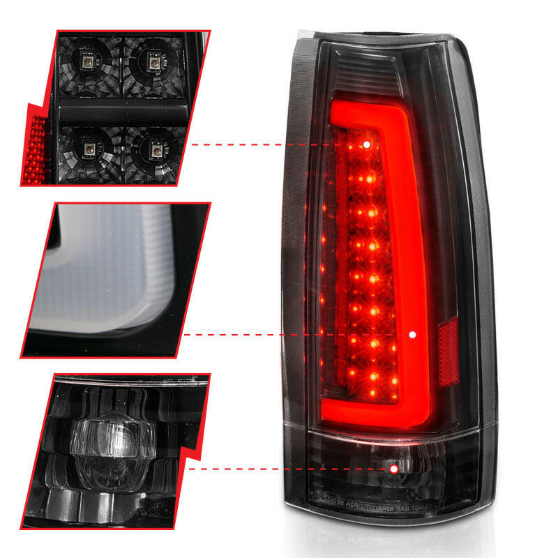 ANZO 1999-2000 Cadillac Escalade LED Taillights Black Housing Clear Lens Pair Tail Lights ANZO