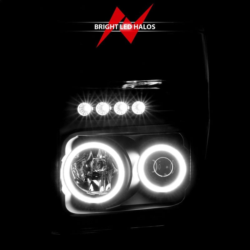 ANZO 2008-2010 Ford F-250 Projector Headlights w/ Halo Black (CCFL) Headlights ANZO