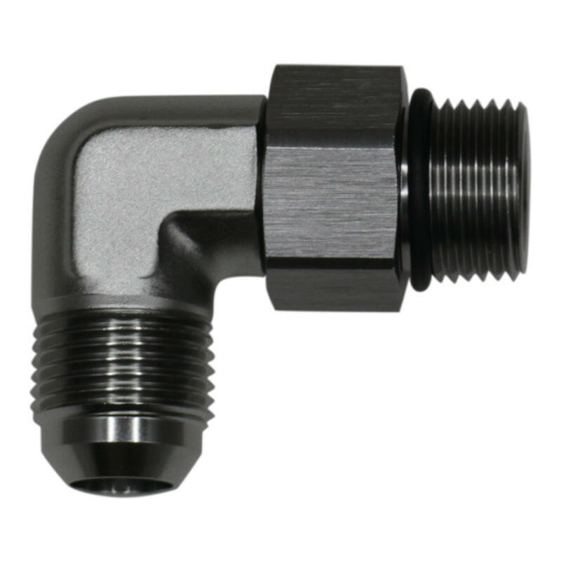 DeatschWerks 10AN ORB Male Swivel to 10AN Male Flare 90-Degree Fitting - Anodized Titanium Fittings DeatschWerks