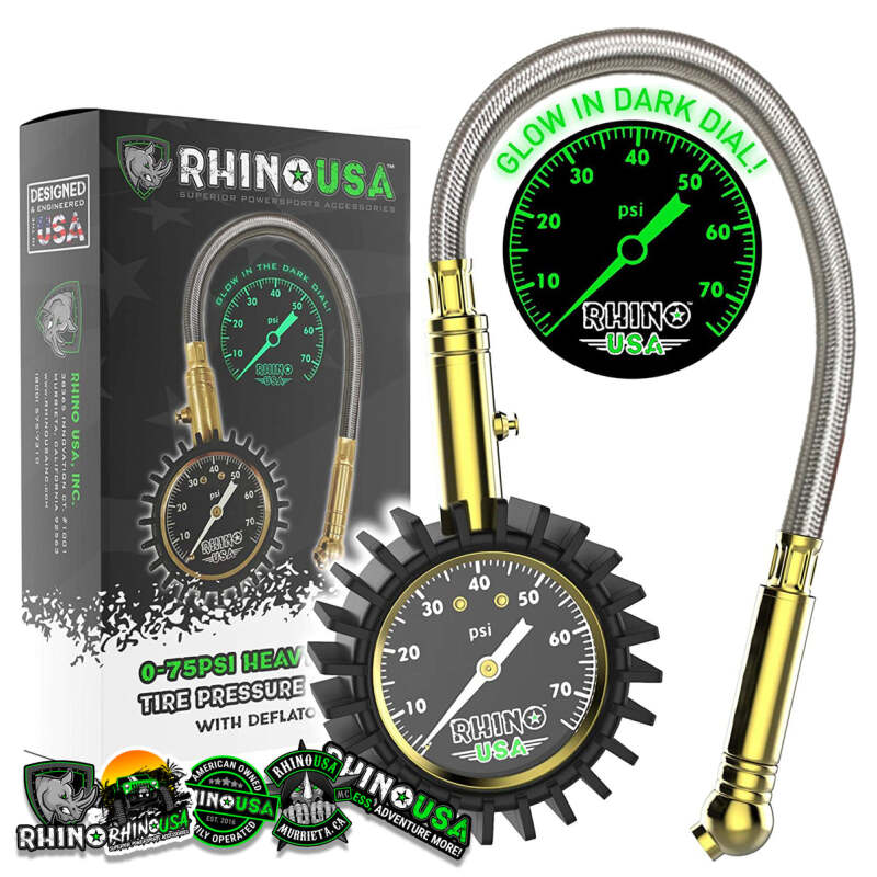 Rhino USA 75 Psi Analog Heavy Duty Tire Pressure Gauge Gauges Rhino USA