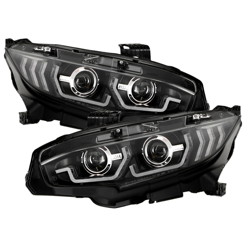 Honda Civic 16-20 LED Model High-Power LED Module Headlights - Black (PRO-YD-HC16LEDAP-SEQGR-BK) Headlights SPYDER