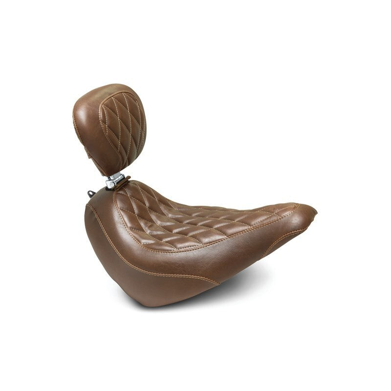 Mustang 18-21 Harley Softail Slim Wide Tripper Solo Seat w/Driver Backrest Diamond - Brown Solo Motorcycle Seats Mustang Motorcycle