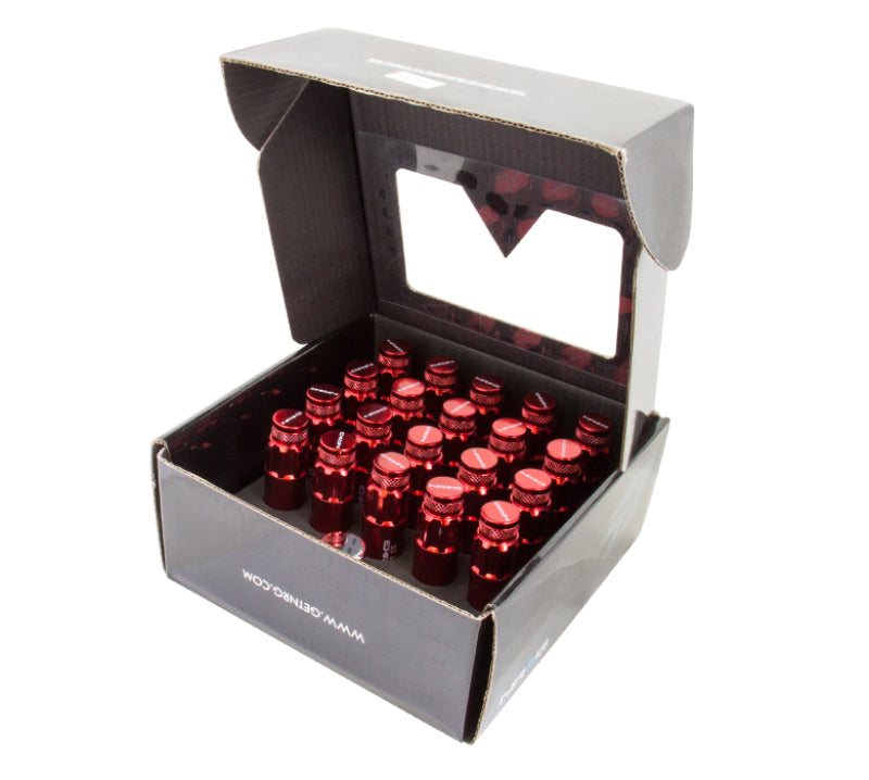 NRG 700 Series M12 X 1.5 Steel Lug Nut w/Dust Cap Cover Set 21 Pc w/Locks & Lock Socket - Red Lug Nuts NRG