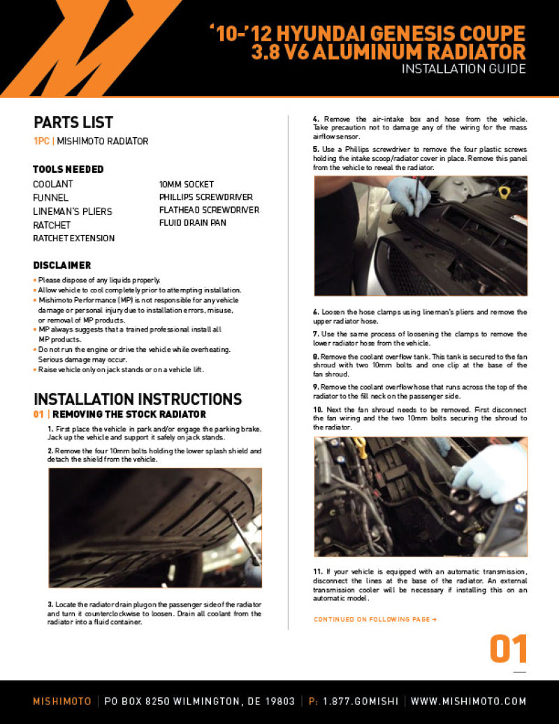 Mishimoto 10-12 Hyundai Genesis Coupe 3.8L V6 Performance Aluminum Radiator Radiators Mishimoto
