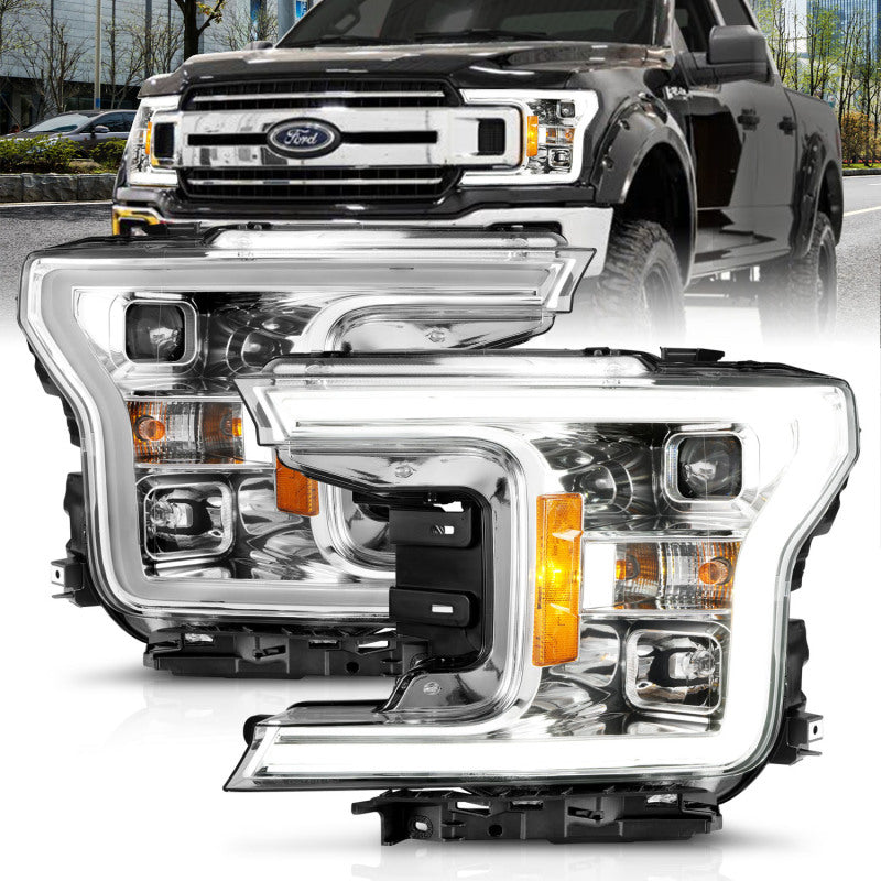 ANZO 18-19 Ford F-150 Projector Headlights w/Plank Style Switchback Chrome w/Amber Headlights ANZO