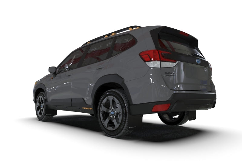Rally Armor 22-24 Subaru Forester &amp; Wilderness Black UR Mud Flap w/Grey Logo Mud Flaps Rally Armor