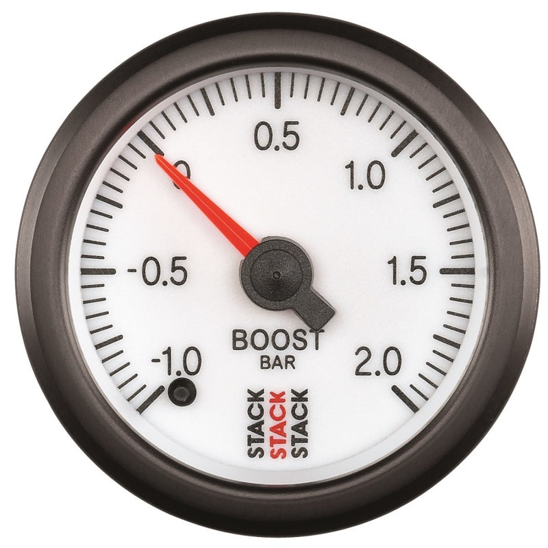 Autometer Stack 52mm -1 to +2 Bar (Incl T-Fitting) Pro Stepper Motor Boost Pressure Gauge - White Gauges AutoMeter