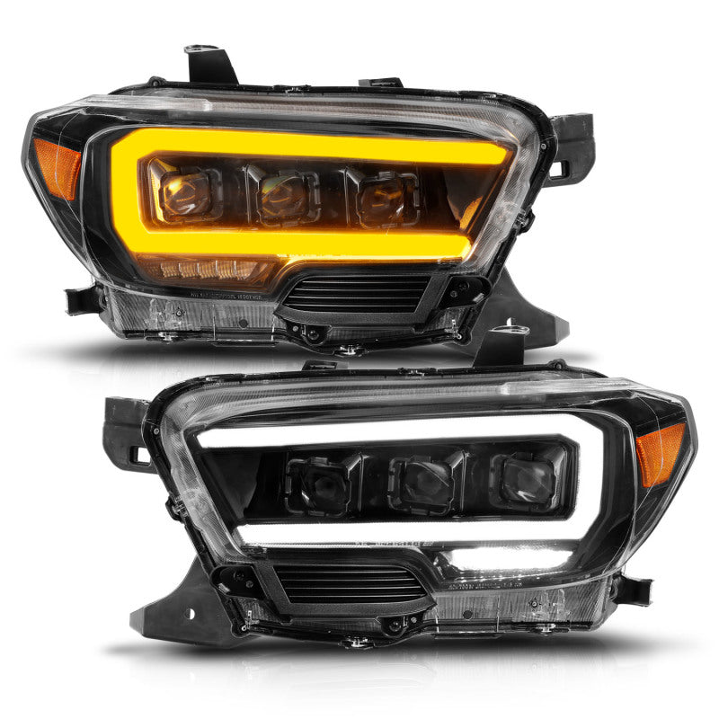 ANZO 16-22 Toyota Tacoma LED Projector Headlights w/ Light Bar Sequential Black Housing w/Initiation Headlights ANZO