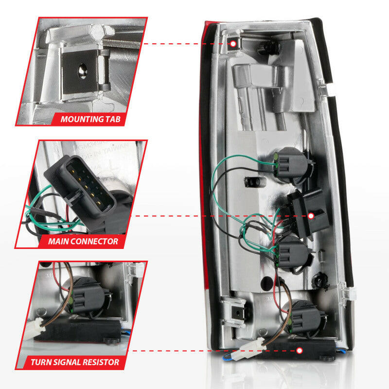 ANZO 1999-2000 Cadillac Escalade LED Taillights Chrome Housing Red/Clear Lens Pair Tail Lights ANZO