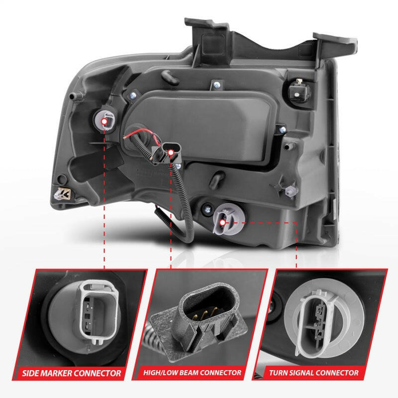 ANZO 2007-2014 Ford Expedition Projector Headlights w/ Halo Black Headlights ANZO