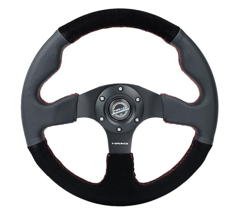NRG Reinforced Steering Wheel (320mm/ 2.5in. Deep) Sport Leather / Suede w/ Red Stitch Steering Wheels NRG