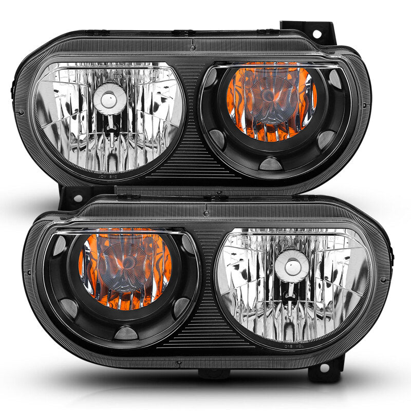 ANZO 2008-2014 Dodge Challenger Crystal Headlights Black Headlights ANZO
