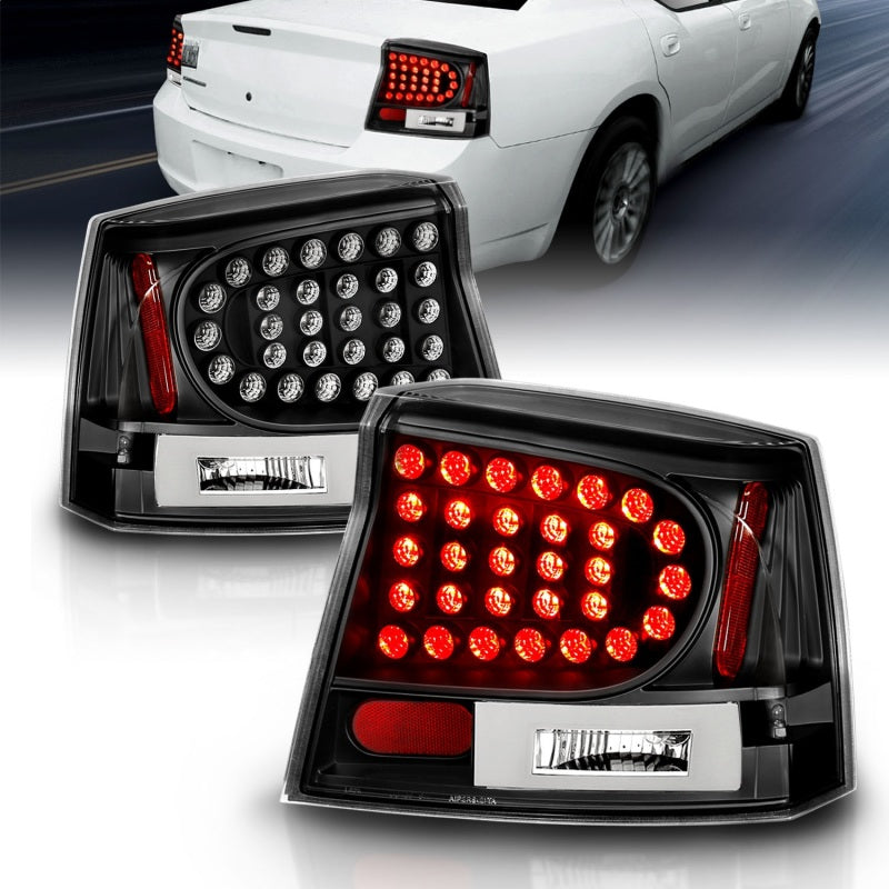 ANZO 2006-2008 Dodge Charger LED Taillights Black Tail Lights ANZO