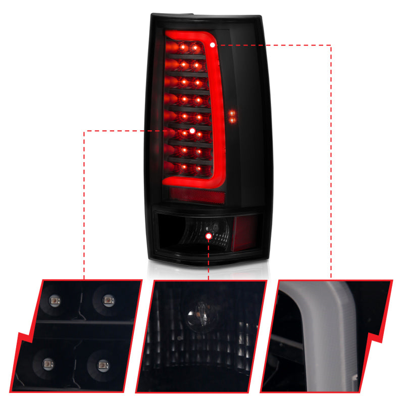 ANZO 2007-2014 Chevy Tahoe LED Taillight Plank Style Black w/Smoke Lens Tail Lights ANZO