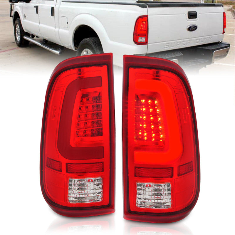 ANZO 2008-2016 Ford F-250 LED Taillights Chrome Housing Red/Clear Lens (Pair) Tail Lights ANZO