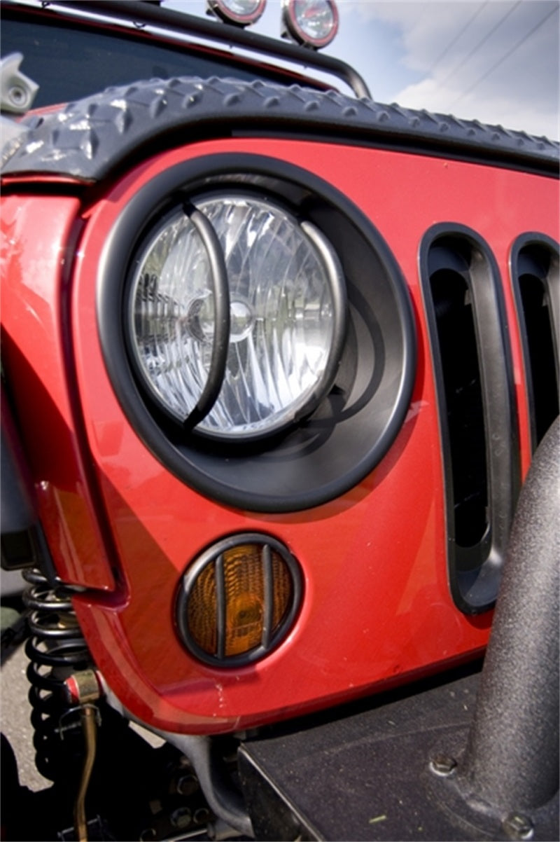 Rugged Ridge Headlight Bezels Black 07-18 Jeep Wrangler JK Light Mounts Rugged Ridge