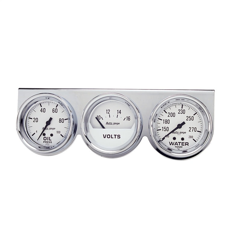 Autometer AutoGage 2-5/8in 0-100 PSI Oil Press/ 16 Volt / 130-280 Deg Water Temp - Chrome Bezel Gauges AutoMeter