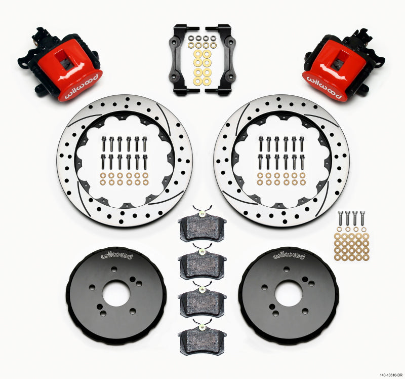 Wilwood Combination Parking Brake Rear Kit 12.88in Drilled Red Honda S2000 Brake Calipers - Perf Wilwood