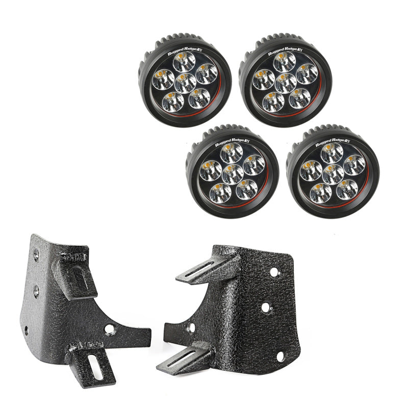 Rugged Ridge 97-06 Jeep Wrangler TJ/LJ 3.5in Round Dual A-Pillar LED Kit Light Bars & Cubes Rugged Ridge