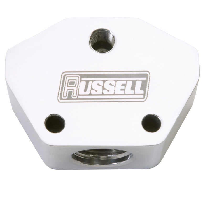 Russell Performance Billet Aluminum Y-Block w/ -10 AN inlet & -8 AN outlet (Polished finish) Distribution Blocks Russell