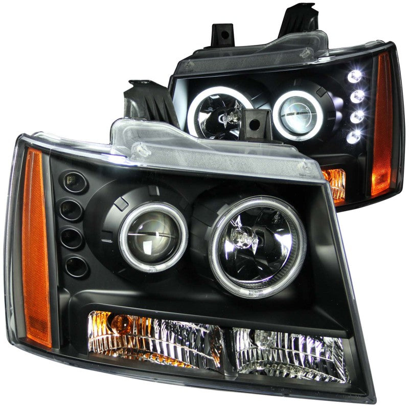 ANZO 2007-2013 Chevrolet Avalanche Projector Headlights w/ Halo Black (CCFL) Headlights ANZO