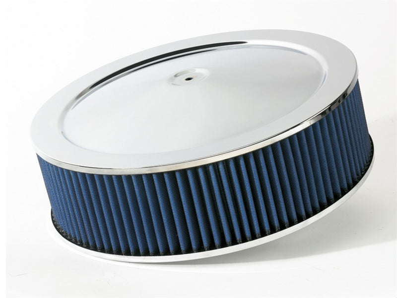 aFe MagnumFLOW Air Filters Round Racing P5R A/F Chrome Assy 14x4: Blk/Blue E/M Air Filters - Universal Fit aFe