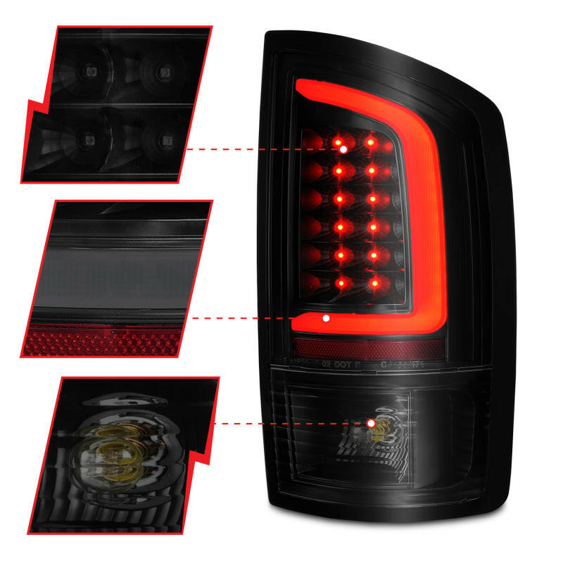 ANZO 2002-2006 Dodge Ram 1500 LED Tail Lights w/ Light Bar Black Housing Smoke Lens Tail Lights ANZO