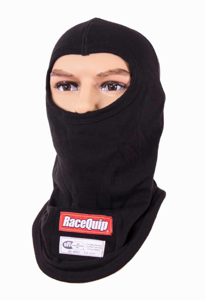 RaceQuip Black SFI 3.3 Fr Single Layer Hood JR. Fire Safety Racequip