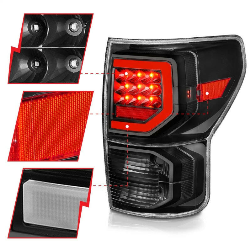 ANZO 07-11 Toyota Tundra Full LED Taillights Black Housing Clear Lens G2 (w/C light Bars) Tail Lights ANZO