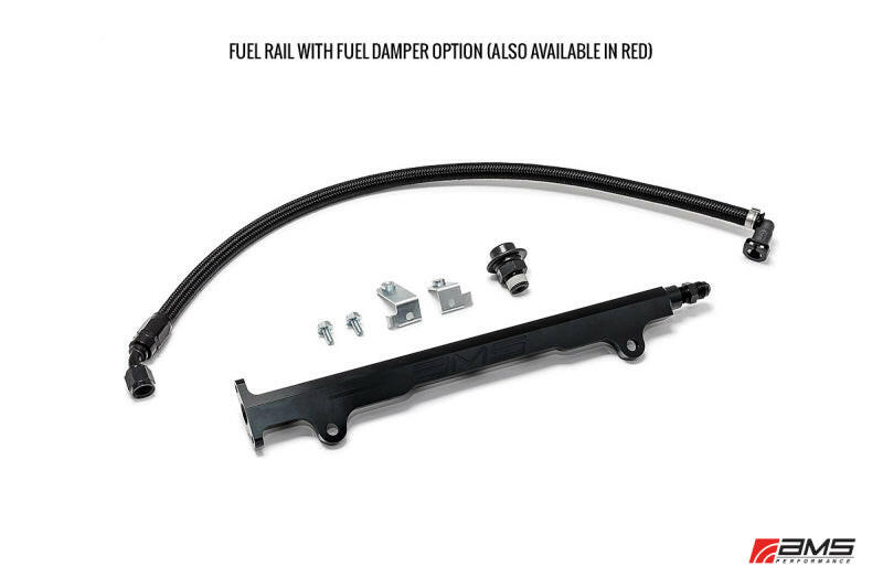 AMS Performance 08-15 Mitsubishi EVO X CNC Machined Aluminum Fuel Rail w/Pulsation Dampener - Red Fuel Rails AMS