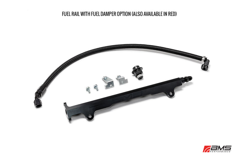 AMS Performance 08-15 Mitsubishi EVO X CNC Machined Aluminum Fuel Rail w/Pulsation Dampener - Black Fuel Rails AMS