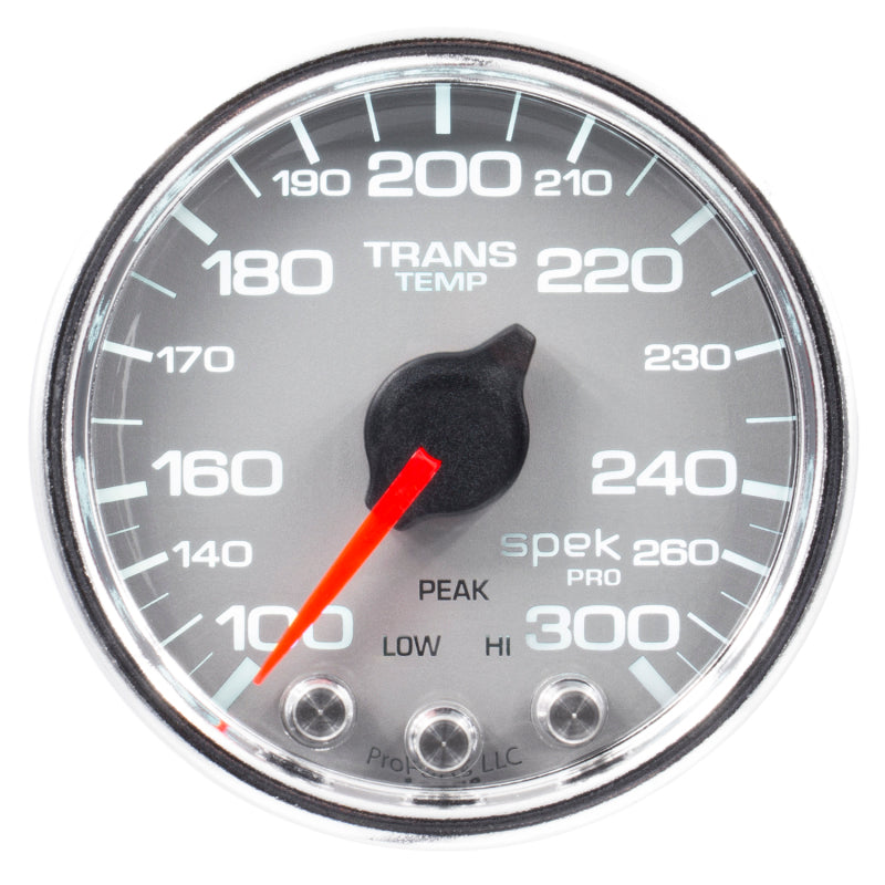 Autometer Spek-Pro Gauge Trans Temp 2 1/16in 300f Stepper Motor W/Peak & Warn Slvr/Chrm Gauges AutoMeter