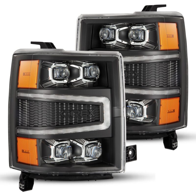 AlphaRex 04-15 Chevy 1500HD NOVA-Series LED Proj Headlights Black w/Activ Light/Seq Signal & SB DRL Headlights AlphaRex