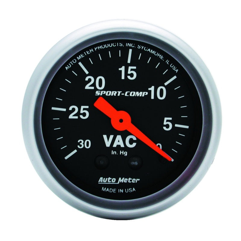 Autometer Sport-Comp 2-1/16in. 30 IN HG Mechanical Vacuum Gauge Gauges AutoMeter