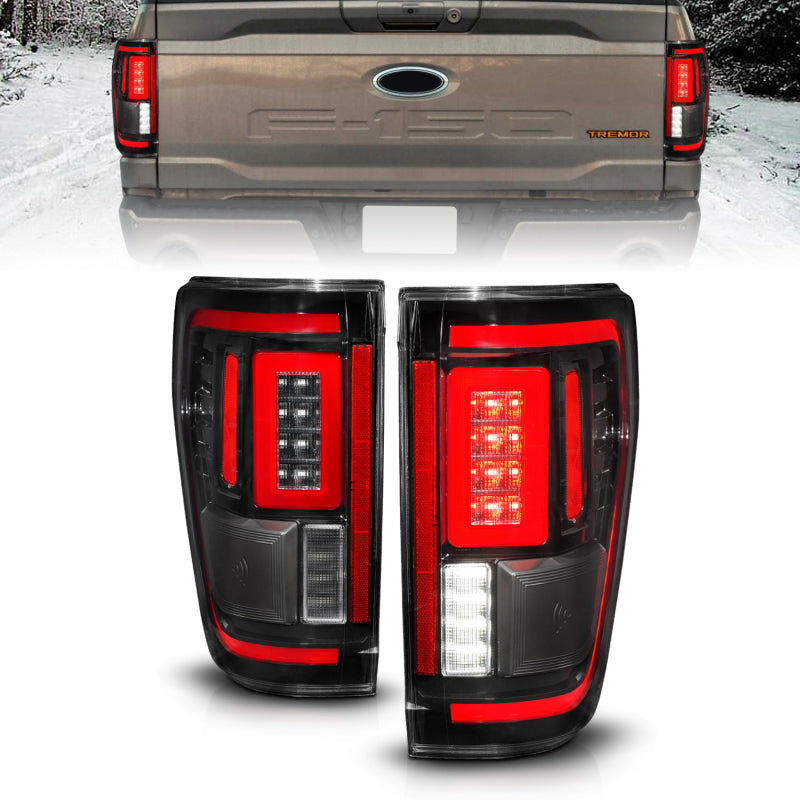 ANZO 21-23 Ford F-150 LED Taillights Seq. Signal w/BLIS Cover - Black (For Factory Halogen ONLY) Tail Lights ANZO