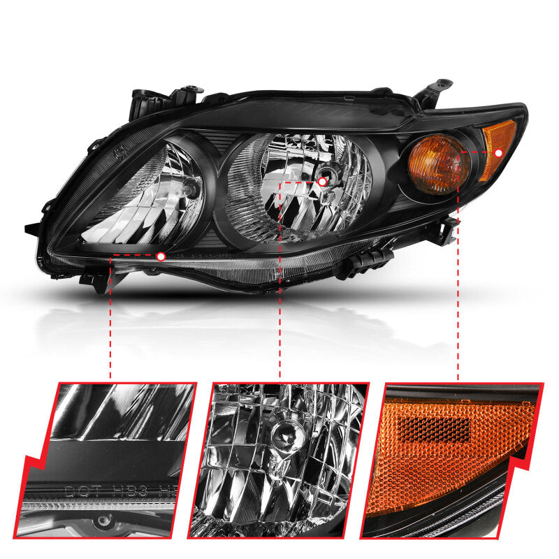 ANZO 2009-2010 Toyota Corolla Crystal Headlight Black Amber Headlights ANZO