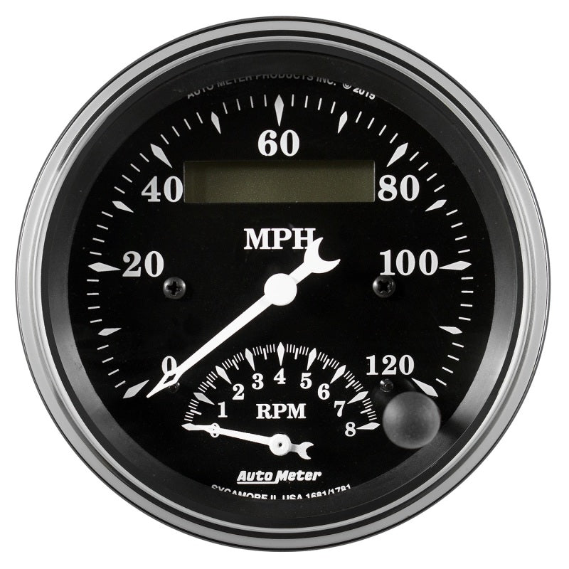 Auto Meter Gauge Tach/Speedo 3 3/8in 120mph & 8k RPM Elec. Program. Old Tyme Blk Gauges AutoMeter