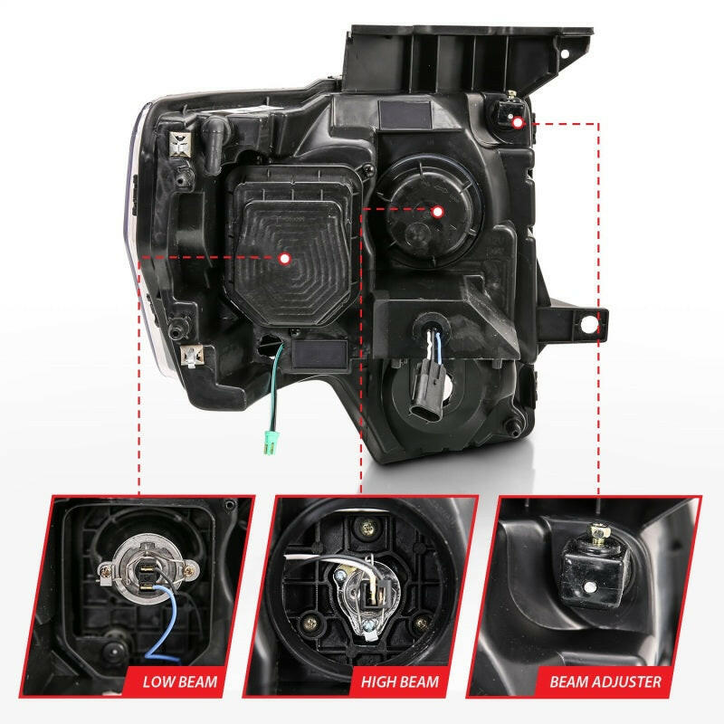 ANZO 2009-2014 Ford F-150 Projector Light Bar H.L Black Amber Headlights ANZO