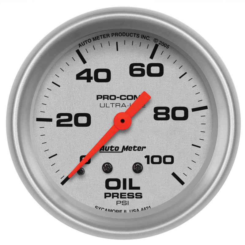 Autometer Ultra-Lite 66.7mm Mechanical 0-100 PSI Oil Pressure Gauge Gauges AutoMeter