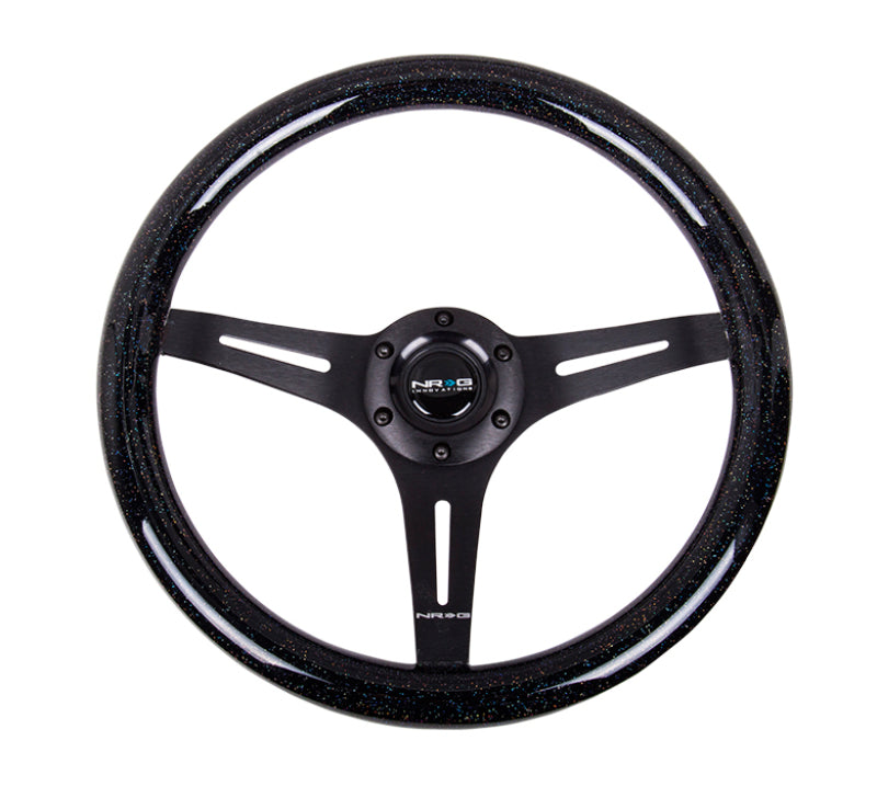 NRG Classic Wood Grain Steering Wheel (350mm) Black Sparkled Grip w/Black 3-Spoke Center Steering Wheels NRG