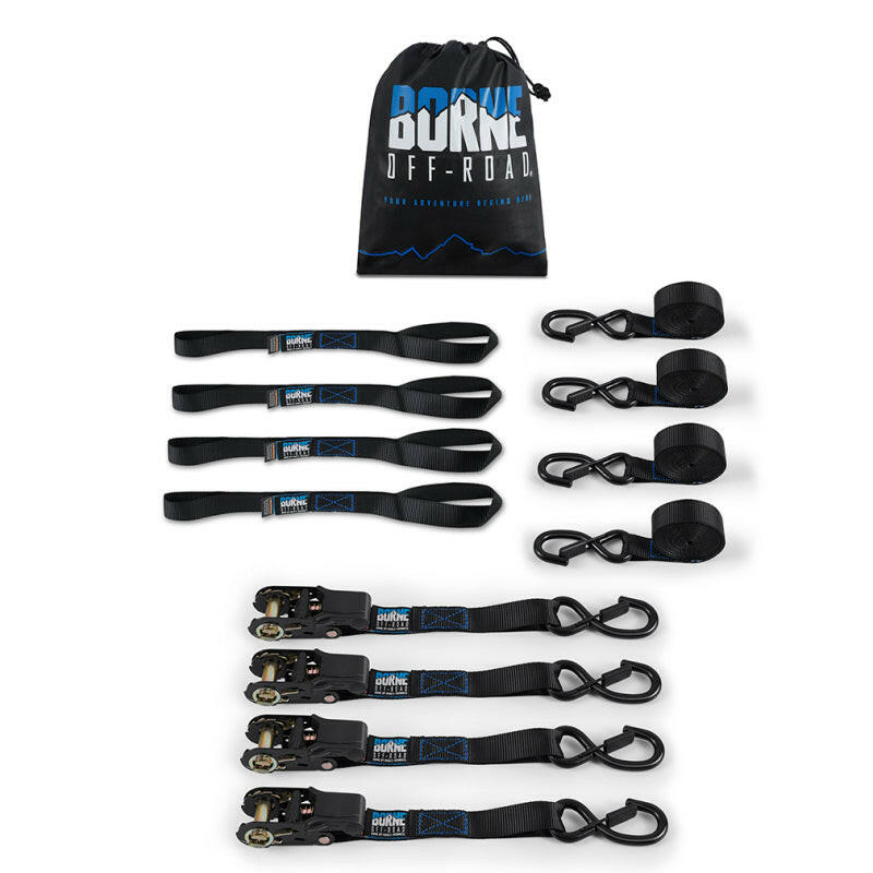 Borne Off-Road Medium-Duty Ratchet Tie-Down Kit (4-Pack) Black Cargo Tie-Downs Borne Off-Road