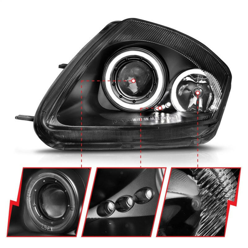 ANZO 2000-2005 Mitsubishi Eclipse Projector Headlights w/ Halo Black Headlights ANZO