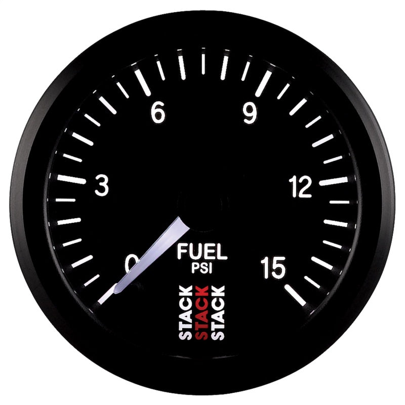 Autometer Stack 52mm 0-15 PSI 1/8in NPTF Male Pro Stepper Motor Fuel Pressure Gauge - Black Gauges AutoMeter
