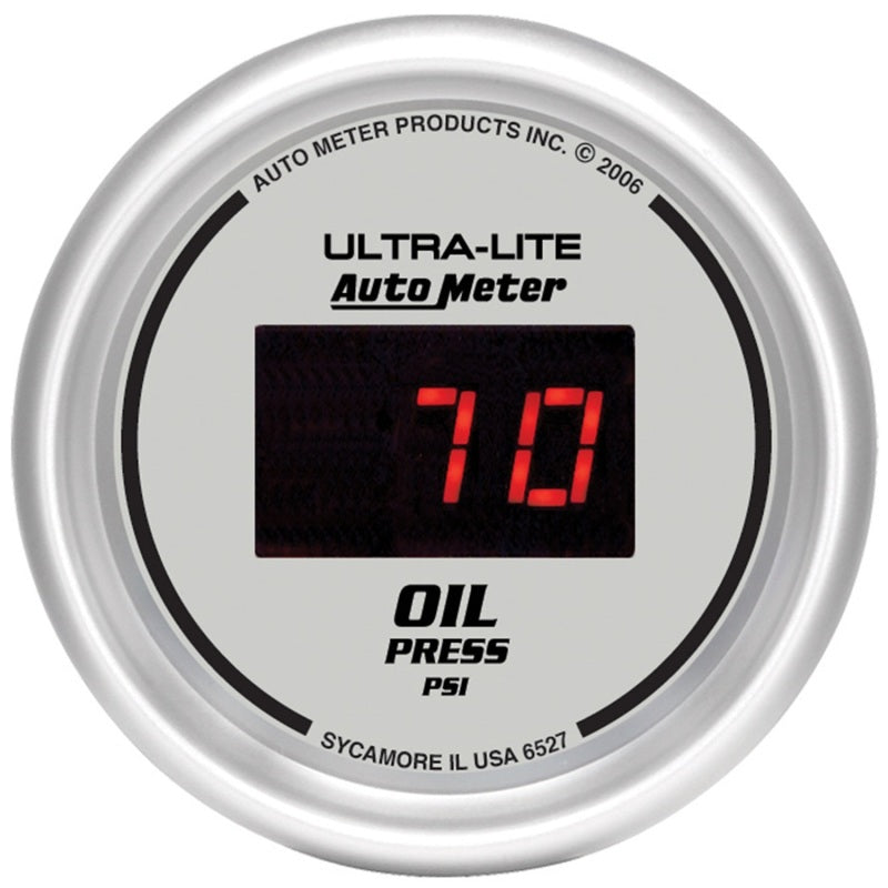 Autometer Ultra-Lite 2-1/16in 100PSI Silver Dial Digital Oil Pressure Gauge w/ Red LED Gauges AutoMeter