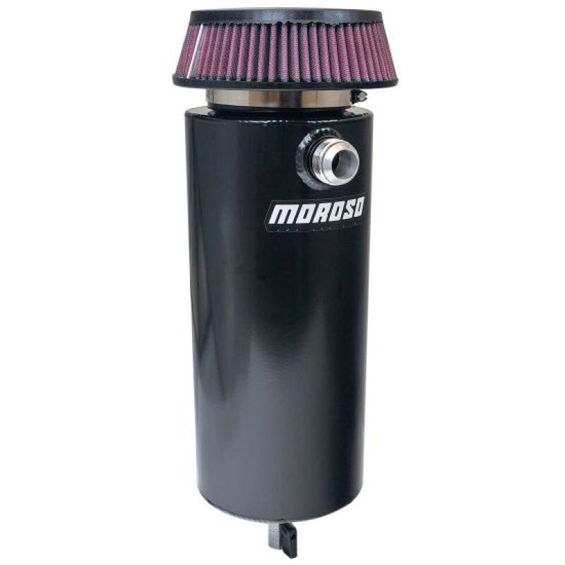 Moroso 6in Diameter Single -16AN Inlet Aluminum Breather Tank Catch Can - Black Oil Catch Cans Moroso