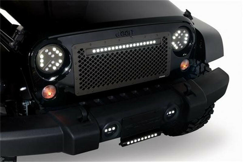 Putco 07-18 Jeep Wrangler Anodized Alum Lighted Boss Grille w/ 20in Luminix Light Bar (Cut to Fit) Grilles Putco